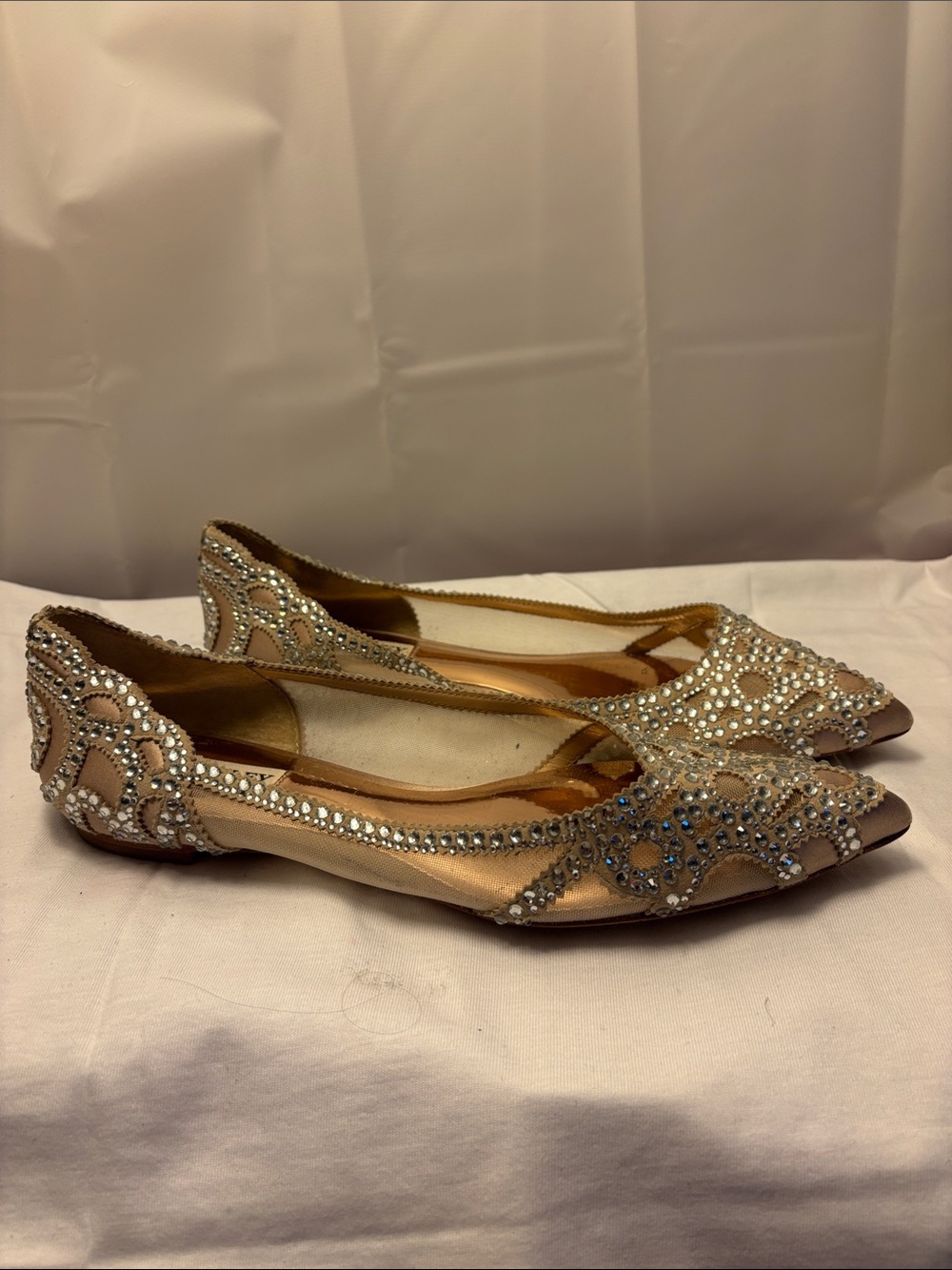 Badgley Mischka Rhinestone-Embellished Gold Pointed Toe Flats
